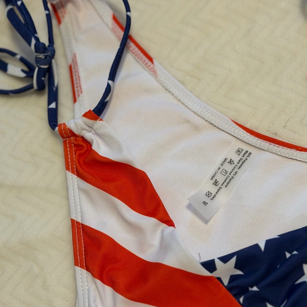 Flag-Print Bandeau Bikini Set - Red/White/Blue - Picture 4 of 4